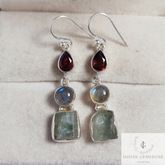 Raw Aquamarine Earring, Garnet Dangle Earring,925Silver Dainty Earring, Gemstone Dangle Earring, Labradorite Statement Earring, Wedding Gift